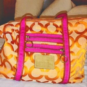 Coach Poppy Orange Pink OP Art Glam Tote Shoulder Bag